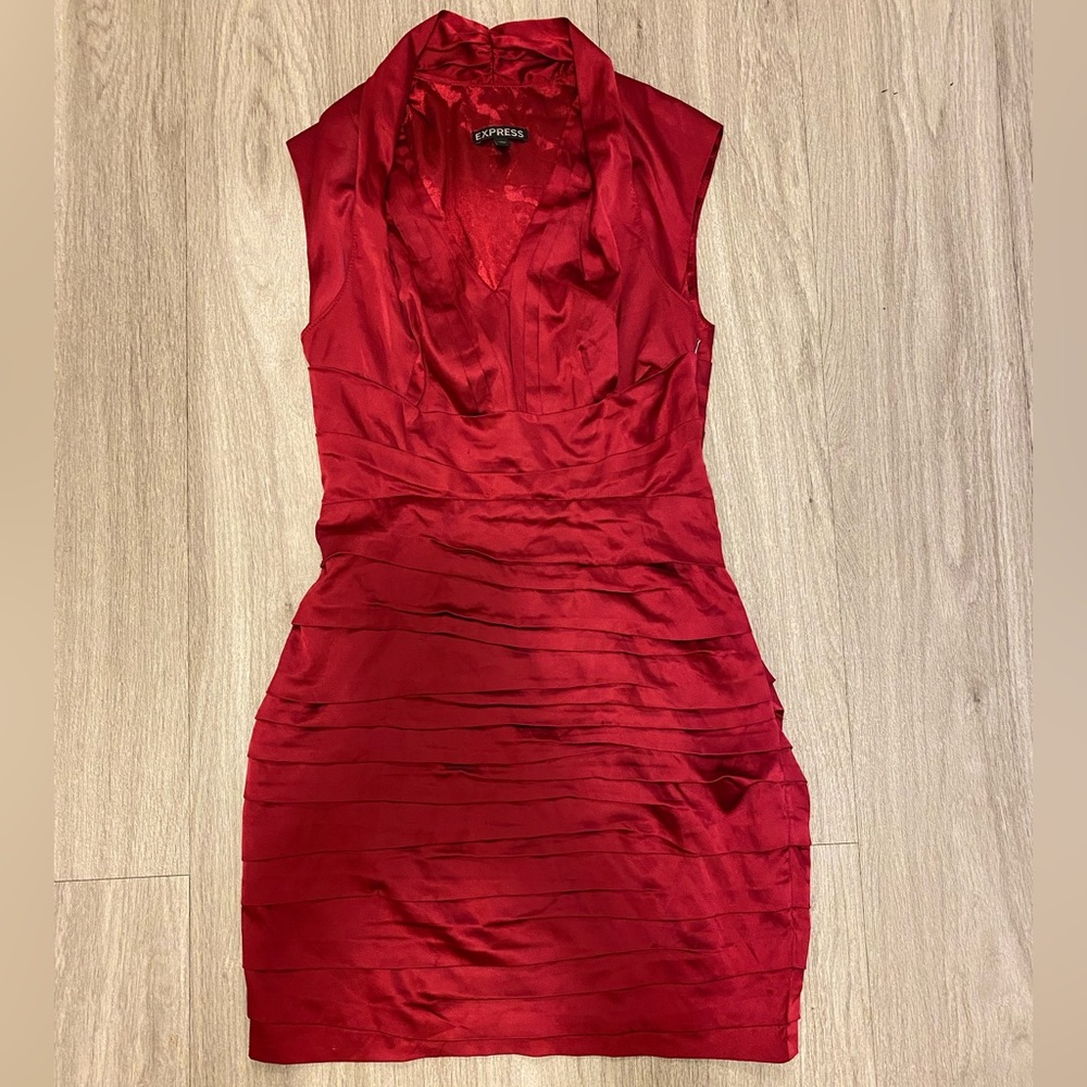 Express satin red pleated party dress